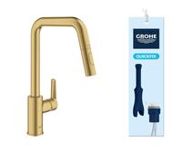 GROHE Start Miscelatore Estraibile Doppio Getto, Oro Spazzolato, 30631GN0 | Bocca a U Alto, Rotazione 360°, Doppio Getto Estraibile, Cartuccia Ceramica SilkMove 28mm, Vie d'Acqua Prive di Piombo