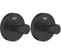 GROHE Start QuickFix 411732430 - Gancio per accappatoio (metallo, fissaggio nascosto, viti e tasselli, colla rapida extra facile da montare), misura 45 mm, nero opaco (Confezione da 2)