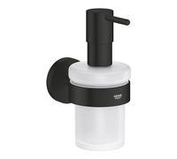 GROHE Start QuickFix dispenser di sapone con supporto (metallo e vetro, quantità di riempimento 160 ml, viti e tasselli inclusi, facile da montare con GROHE QuickGlue), nero opaco, 411952430