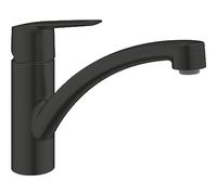 GROHE Start, rubinetto da cucina con beccuccio piatto (rubinetto per la cucina, girevole a 140°, risparmio d'acqua grazie alla limitazione della quantità variabile, montaggio senza utensili), nero