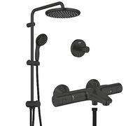 GROHE Start Set installazione vasca/doccia (termostatico esterno con deviatore, doccetta a 2 getti da 10 cm, porta accappatoio), Matt Black