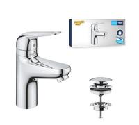 Grohe Swift QuickFix Miscelatore per Lavabo con Set di Scarico Push-Open e Blocco di Sicurezza per Bambini (Taglia S 167 mm, Risparmio Idrico, Facile da Montare con QuickTool), Cromo, 24319001
