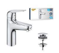 Grohe Swift QuickFix Miscelatore per Lavabo con Set di Scarico Push-Open e Blocco di Sicurezza per Bambini (Taglia M 185 mm, Risparmio Idrico, Facile da Montare con Grohe QuickTool), Cromo, 24327001