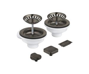 Grohe Universal set scarico con eccentrico per due vasche, 40998AL0, Universal hard graphite spazzolato [Lavelli da Cucina > Accessori per Lavelli da Cucina]