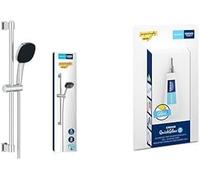 GROHE Vitalio Comfort 110 QuickFix & QuickGlue S - Set doccia (doccia quadrata da 11 cm, 2 getti, flessibile da 1,75 m, asta da 60 cm), facile da montare, cromo, 2639810E