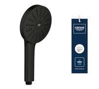 GROHE Vitalio Joy+ 120 Hand Shower 3 Spray Patterns: Rain, Jet, Booster (⌀ 120 mm, Water-Saving 6.3 l/min, Scalding Protection, Universal Mounting System, Min. Pressure 1 Bar), Matt Black, 1348632430