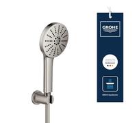 GROHE Vitalio Joy+ 120 Set Doccia con doccetta a mano e supporto a parete (doccetta 3 getti, risparmio idrico 6,3 l/min, protezione antiscottatura, tubo flessibile 1,5 m), Supersteel, 134865DC00