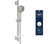 GROHE Vitalio Joy+ 120 Set Doccia: (doccetta ⌀ 120 mm 3 getti, risparmio idrico 6,3 l/min, protezione antiscottatura, tubo flessibile 1,75 m, asta 60 cm con piatto doccia), Supersteel, 134866DC00