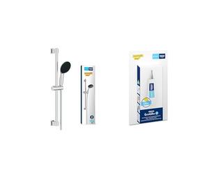 GROHE Vitalio Start 110 & QuickGlue S - Set doccia QuickFix (doccetta tonda da 11 cm 2 getti, sistema anticalcare, flessibile doccia 1,75 m, asta da 60 cm), facile da montare, cromo, 26951001