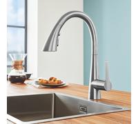 GROHE Zedra Mitigeur monocommandé pour évier, portée 231mm, 3 types de jets, MagneticDocking, extractible, pivotant, 32294DC2, 32294DC2, Colorazione: super acciaio