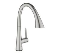 GROHE Zedra Touch Mitigeur électronique pour évier, portée 233mm, 3 types de jets, alimentation par pile, extractible, pivotant, 30219DC2, 30219DC2, Colorazione: super acciaio