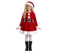 GROJNIXA Costume da Elfa Natalizia per Bambina, Vestito da Elfo con Cappello, Cintura, Calze e Stivali, Travestimento Aiutante di Babbo Natale per Feste Natalizie