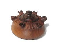 Grolla dell'amicizia valdostana a 6 Becchi in pregiato Legno di Noce diam. 18 cm con la ricetta, trattata e pronta per preparare Il caffè alla valdostana