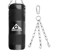 GROOFOO Sacco da Boxe Bambini Adulto 80x28cm Oxford Sacchi Pugilato Allenamento di Boxe per Bambini Borsa Non RICARICATA con Catena Montaggio per MMA Muay Thai Kick Boxing - Nero