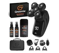 GROOMIE Crispy AF Full Grooming Kit for Bald Men - Includes BaldiePro Electric Razor, Pre-Shave Oil, Aftershave Serum, Deodorant, Case, Charging Cable and Shaving Accessories - 5 Blades