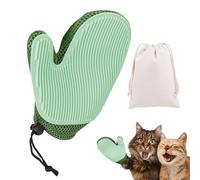Grooming Gloves, Pet Shedding Mitt, 7.87x5.91 Inches Size Mesh Dematting Glove, Hair Remover Tool for Daily Grooming Puppy Kitten Bunny Cat Dog Hamster, Green, Cream