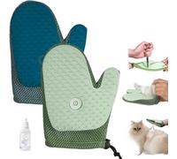 Grooming Mist Glove for Pets, Multi-Functional Deshedding Gloves with Spray,Reusable Quick De-Shedding, Anti-static Massage Cleaning Tools for Cat Dogs (Green+Blue)