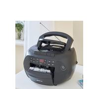 Groov-e Boombox tradizionale - cassette portatile e lettore CD con radio, porta AUX da 3,5 mm e presa per cuffie, display a LED, 2 altoparlanti da 1,2 W, alimentazione a batteria o a rete, nero