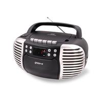 Groov-e Retro Boombox - Cassette portatile con lettore CD e radio, porta AUX da 3,5 mm e presa per cuffie, display a LED, 2 altoparlanti da 1,2 W, alimentazione a batteria o a rete, nero