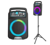 Groove X1 Wireless Partybox with Disco Lighting + Karaoke Mic + Adjustable Speaker Stand
