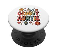 Groovy Auntie Retro Uccello Daisy Flowers Cool Hippie PopSockets PopGrip Adesivo
