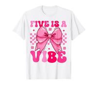 Groovy Birthday Five Is A Vibe Ragazze Adolescenti Coquette Bow Bday Maglietta