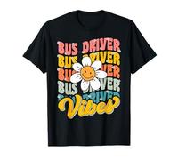 Groovy Bus Driver Carino Daisy Flower Retro Scuolabus Driver Maglietta