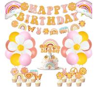 Groovy Decorazioni per feste, tra cui striscioni retrò Happy Birthday, banner boho arcobaleno, banner per torte, topper per ragazze, feste di compleanno, hippie anni '60, tema boho Groovy Party