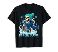 Groovy Freezing Season Scheletro Spooky Christmas Bold Maglietta