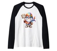 Groovy GNOME Dad in Rainbow Hippie Bandana with Peace Sign Maglia con Maniche Raglan