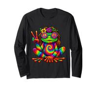 Groovy Hippie Frog Che Mostra Il Segno di Pace - 70s Maglia a Manica