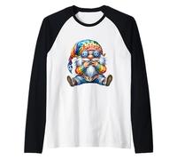 Groovy Hippie GNOME with Harmonica for Adults Funny Dad Life Maglia con Maniche Raglan