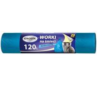 GROSIK Sacchi della spazzatura, molto robusti, per la casa, per l'ufficio, per il lavoro, per il garage, durevoli, resistenti ai danni, 120 l, 20 pezzi, 1 rotolo/blu