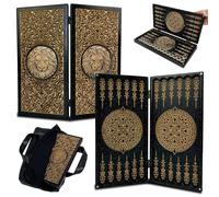 GROSS MEISTER Lusso Backgammon "Leone d'oro" - Gioco fatto a mano in pietra acrilica e resina, dimensioni mini 30 x 15 cm - Pronto per il regalo Dimensioni: 30 cm (11,8 pollici)