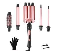 Großcat Set ferro arricciacapelli 5 in 1 con diversi accessori, 4 bigodini intercambiabili rivestiti in ceramica (9-32mm), ricci grandi e piccoli, ferro ondulato con guanti, 2 temperature regolabili