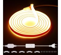 Großcat Striscia LED COB 220V 5M Esterno Impermeabile, 288 LED/m, Bianca Calda da 3000K senza trasformatore, nastro LED flessibile e tagliabile con interruttore per decorazioni domestiche, cucina, tv