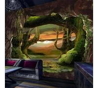 Grotta Della Foresta D'Epoca Muri Di Pietra Crepuscolo Grandview 3D Carta Da Parati Facile Installare Mobili Sfondi Ufficio Divano Camera Letto Sfondo Decorazione Murale-200cm×140cm