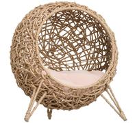 Grotta in rattan Pawhut con cuscino per gatti Base rialzata con 3 gambe Φ52X58 cm