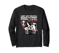 Grouchy Old Woman Cow Full Time Job Funny Tee Maglia a Manica