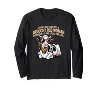 Grouchy Old Woman Cow Funny Leopard Print Humor Maglia a Manica