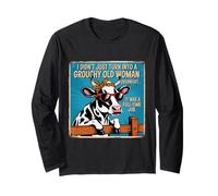 Grouchy Old Woman Cow Vintage Sign Farm Humor Maglia a Manica