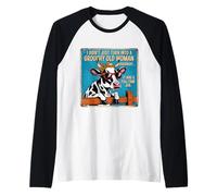 Grouchy Old Woman Cow Vintage Sign Farm Humor Maglia con Maniche Raglan