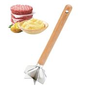 Ground Beef Masher - Stainless Steel Wood 28x7x7cm Ergonomic Design | Wooden Handle Meat And Nut Chopper | Food Masher For Beef Vegetable Potato Chicken Kitchen Home Restaurant Use