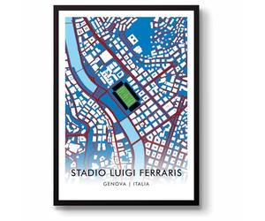 GroundDesigns U.C. SAMPDORIA STADIO LUIGI FERRARIS Genova Italia 90 Stadium Art Map A3