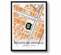 GroundDesigns VALENCIA CF Regalo Calcio ESTADIO DE MESTALLA Mappa | Stampa artistica da parete senza cornice, formato A3