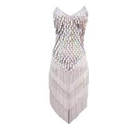 Grouptap Abito da Donna Flapper Gatsby con Paillettes Nappa da Ballo Gonna da Ballo Bianco Salsa Latino Tango Samba cha cha Rumba Abito Taglia 32/34/36/38 (Bianco, EU 32-38)