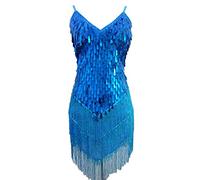 Grouptap Abito da Donna Flapper Gatsby con Paillettes Nappa da Ballo Gonna da Ballo Blu Salsa Latino Tango Samba cha cha Rumba Abito Taglia 32/34/36/38 (Blu, EU 32-38)