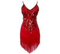 Grouptap Abito da Donna Flapper Gatsby con Paillettes Nappa, Gonna da Ballo, Salsa, Latino Tango, Samba, cha cha Rumba Abito Taglia 32/34/36/38 (Rosso, EU 32-38)
