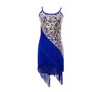Grouptap Abito da donna latino con paillettes scintillanti e gonna con nappe (senza braccia), vestito con spacco, costume da donna 36/40 (blu, M), Blu, M