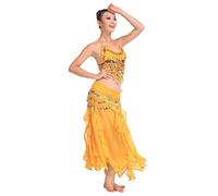 Grouptap Abito da Donna Sexy in Costume da Danza del Ventre con Gelsomino Arabo Indiano Giallo Bollywood Costume da Donna Attillato con Gonna a Due Pezzi (Giallo, 150-175 cm, 40-70 kg)